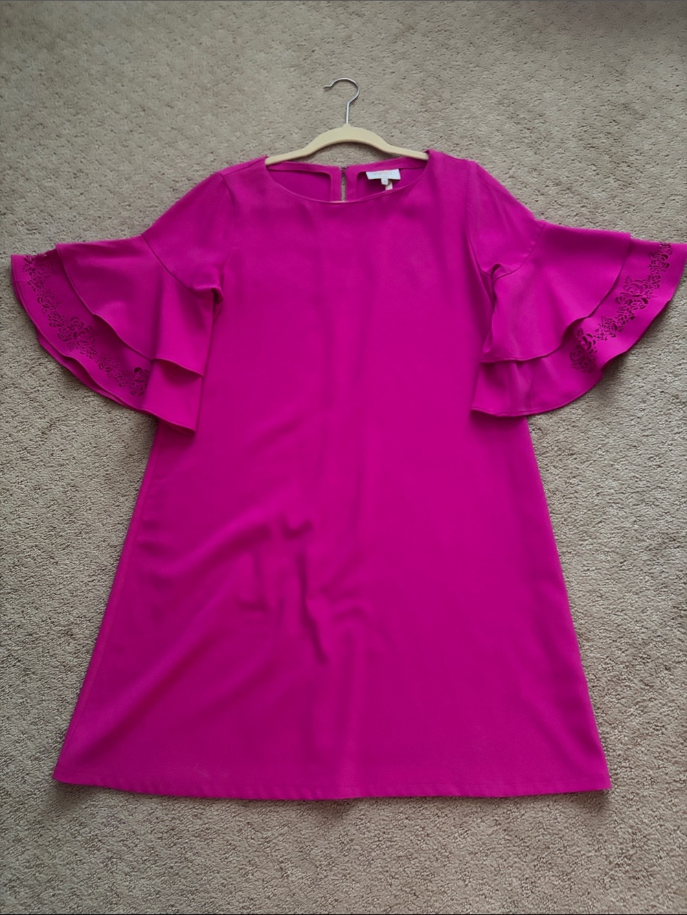 Laundry By Shelli Segal Fuchsia Midi Dress with Ruffle Sleeves